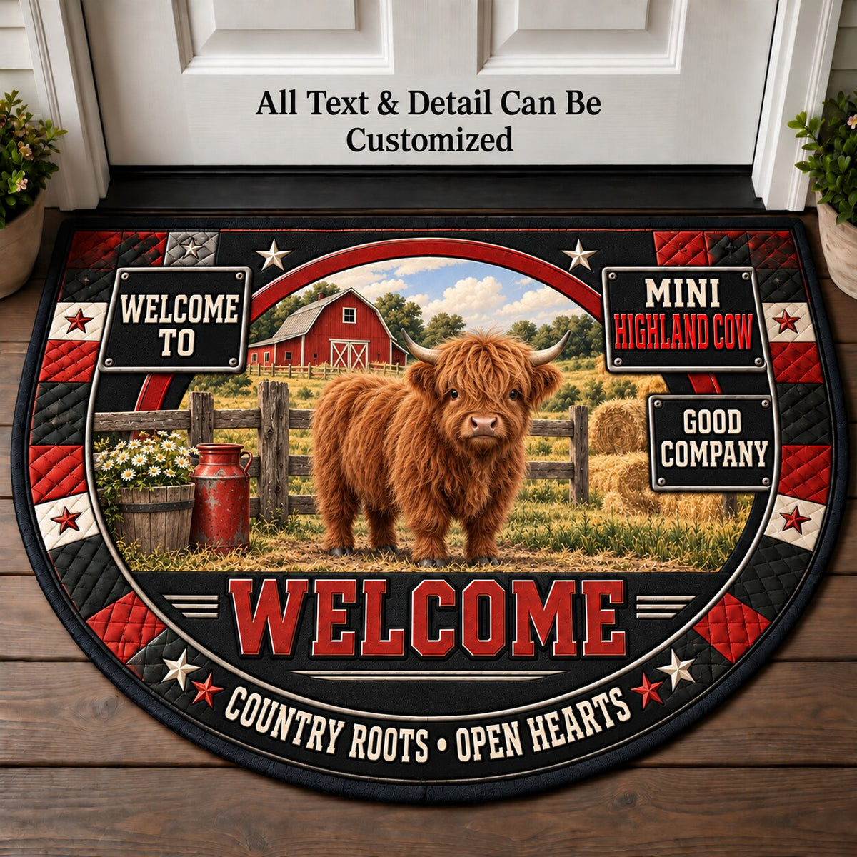 Mini Highland Cow Personalized Half Round Mat | 5To9Vibe