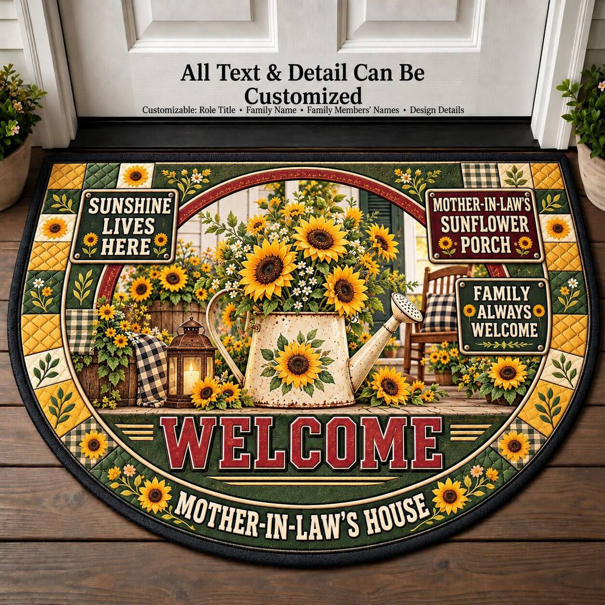 Mother-in-Law's Sunflower Porch Personalized Half Round Mat | 5To9Vibe