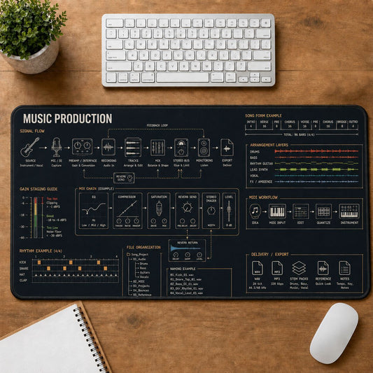 Music Production Creative Reference Guide Desk Mat | 5To9Vibe