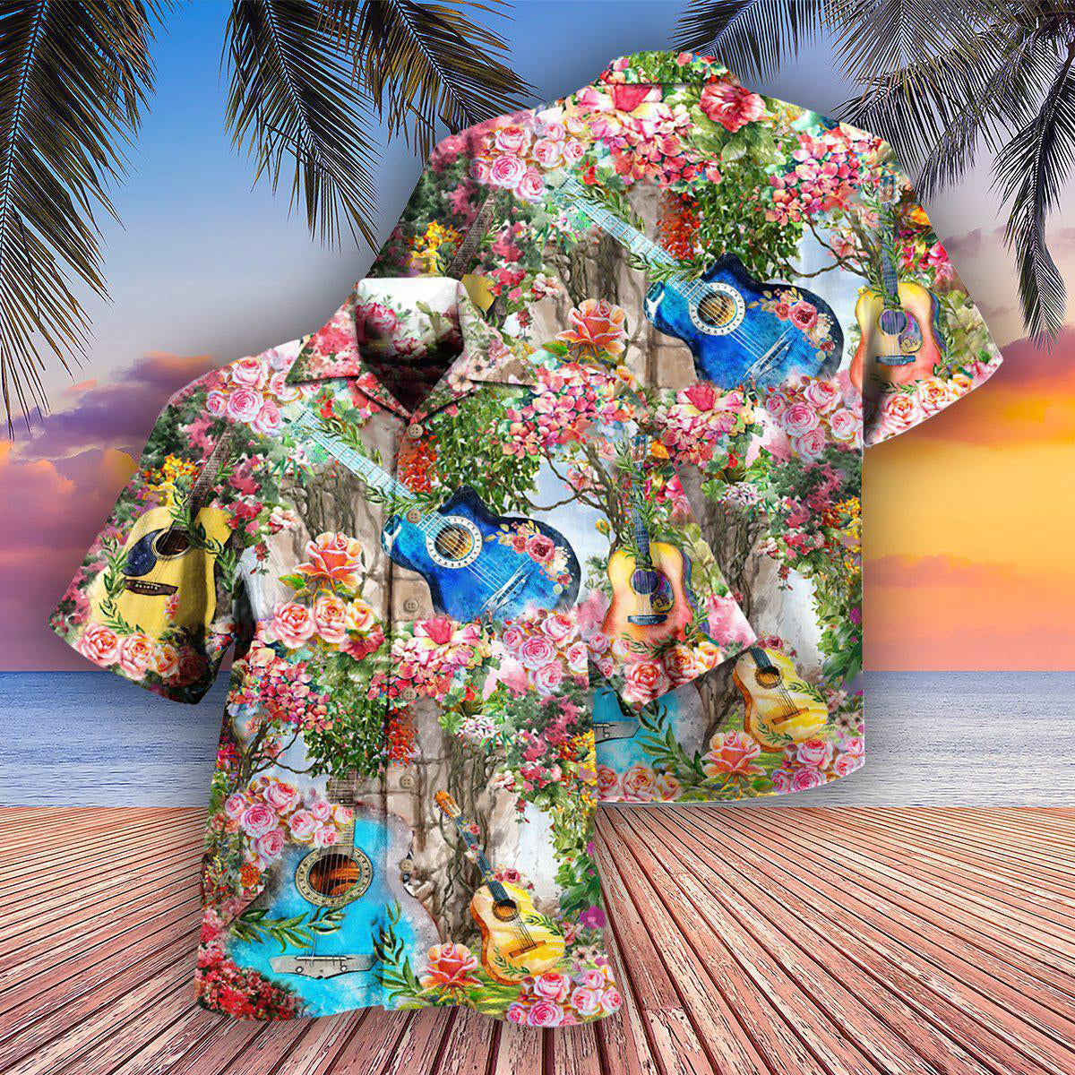 Guitar Music Guitar Melody In Rose Garden - Hawaiian Shirt