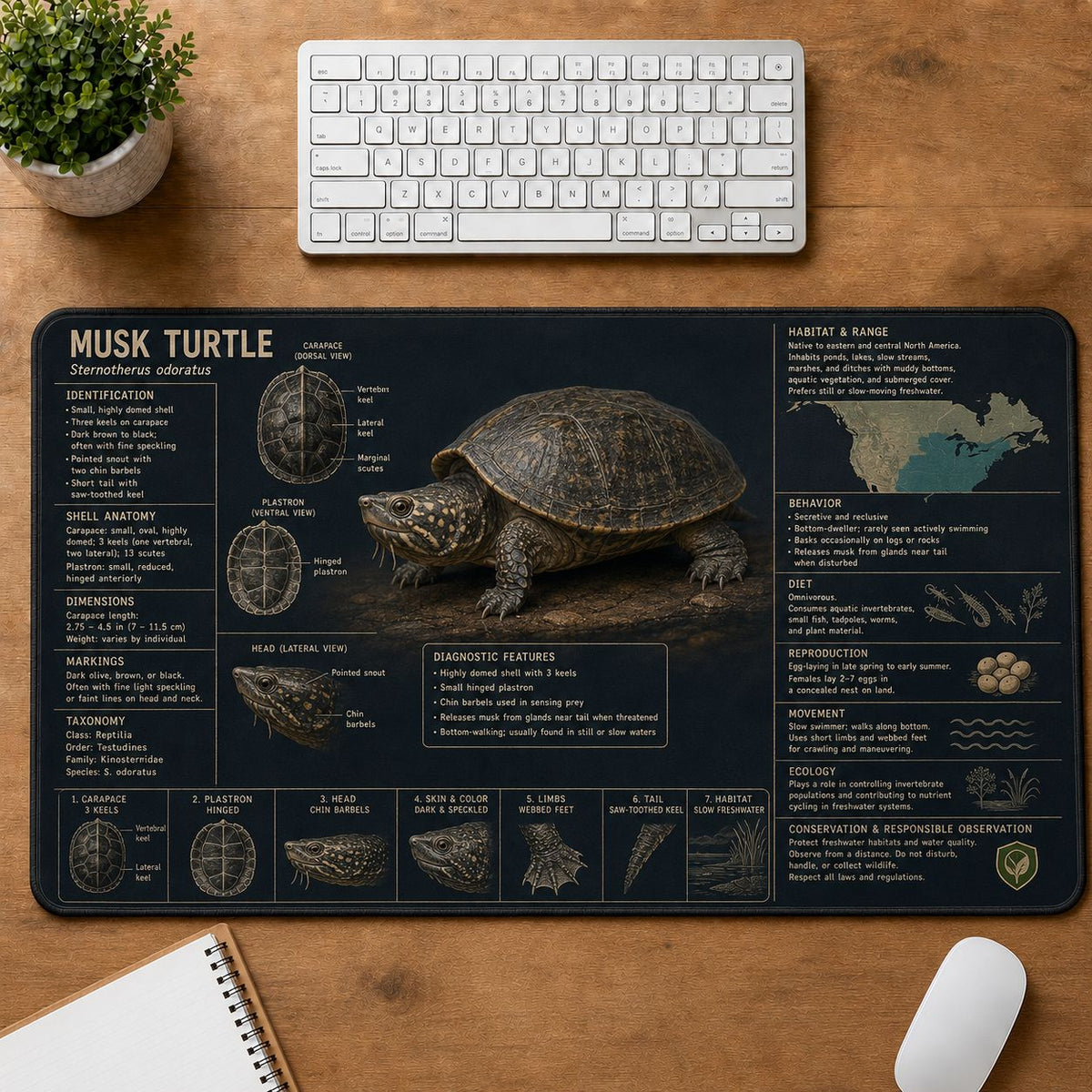 Musk Turtle Turtle and Tortoise Species Guide Desk Mat | 5To9Vibe