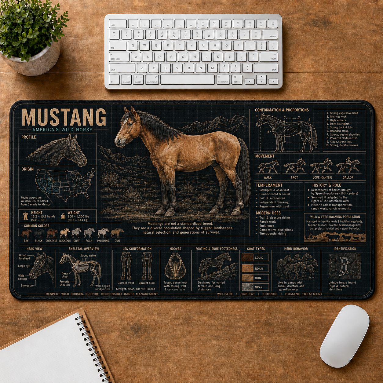 Mustang Horse Horse and Equestrian Visual Guide Desk Mat | 5To9Vibe