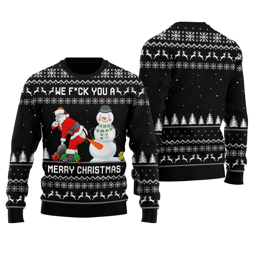 Naughty Santa Snowman Ugly Christmas Sweater For Unisex