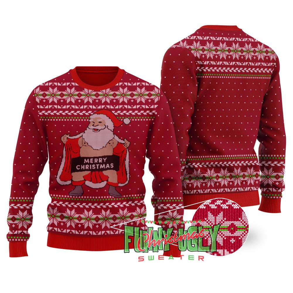 Naughty Santa Christmas Sweater Adults Cardinal Red