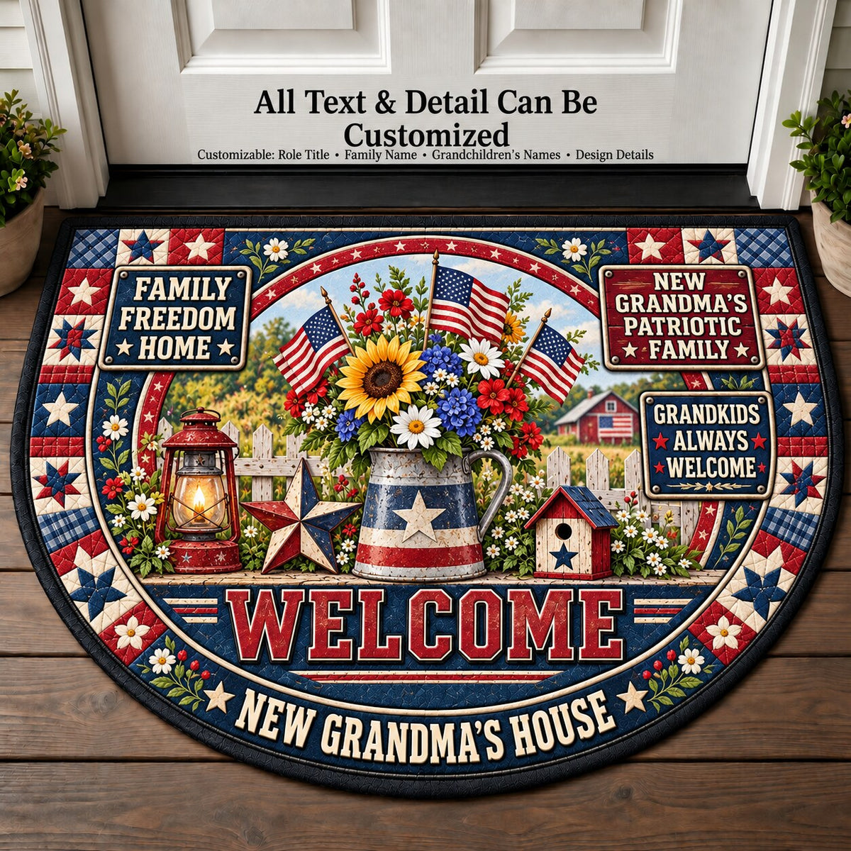 New Grandma's Patriotic Family Personalized Half Round Mat | 5To9Vibe