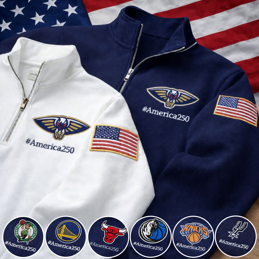 MB America 250 Anniversary Embroidered Logo Premium Quarter Zip Sweatshirt, Inspired Quarter Zip Sweater, Unisex Baseball Sweatshirt