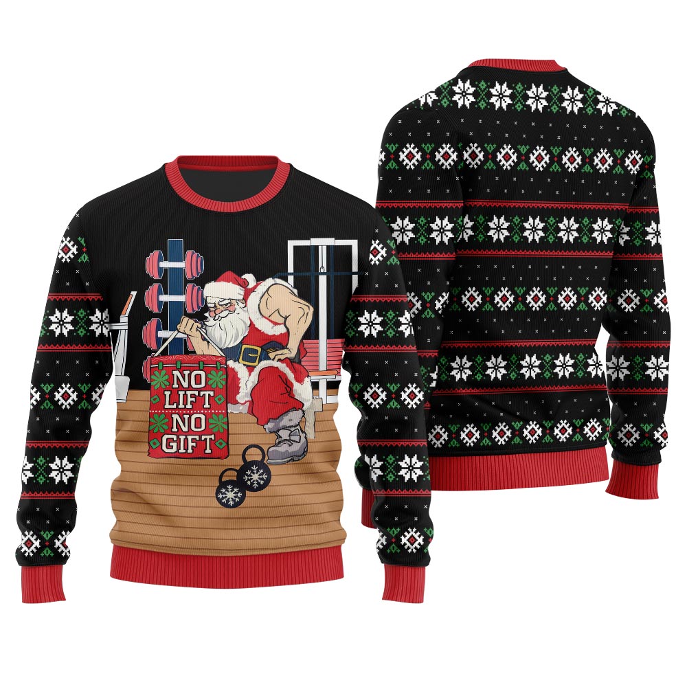 No Lift No Gift Gym Santa Ugly Christmas Sweater