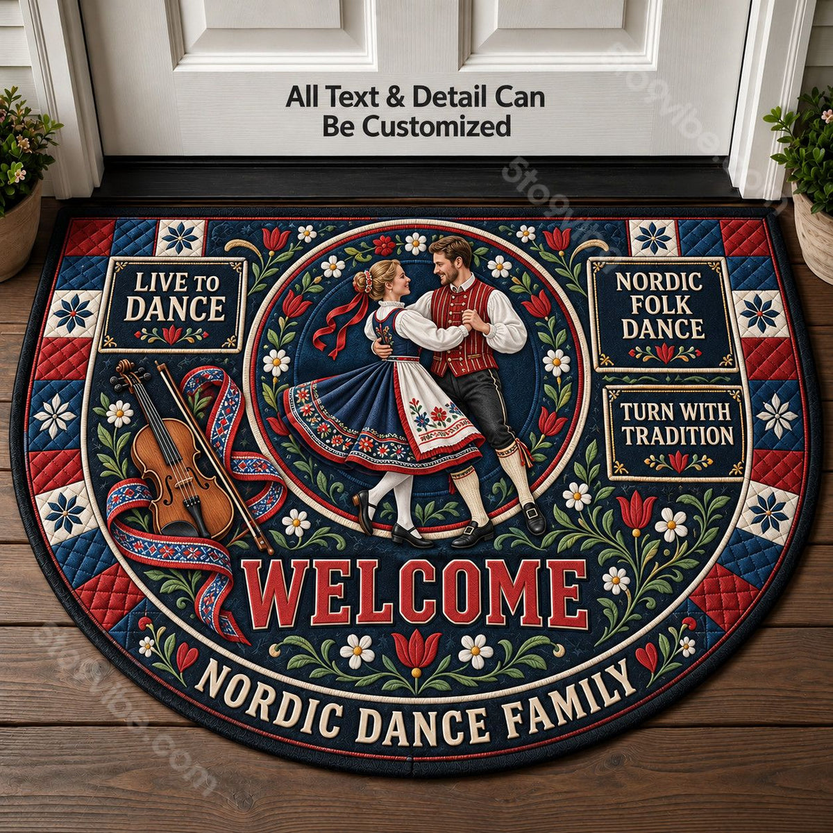 Nordic Folk Dance Personalized Half Round Mat | 5To9Vibe