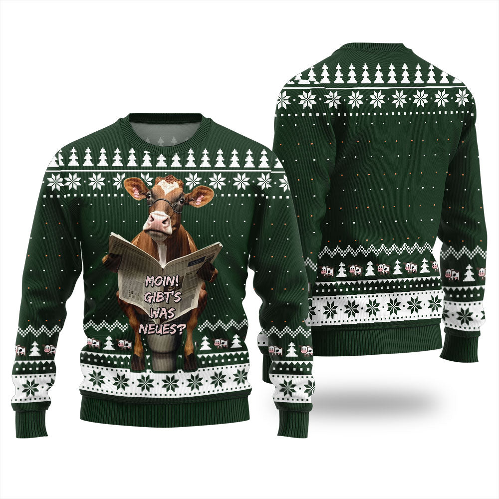 Not In The Mood Cow Christmas Sweater Green