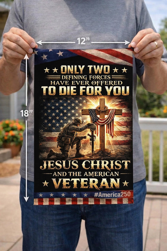 Veteran Only Two Defining Forces Jesus Christ And The American Veteran Flag, Christian US Veteran Memorial Gift, Patriotic Military Decor