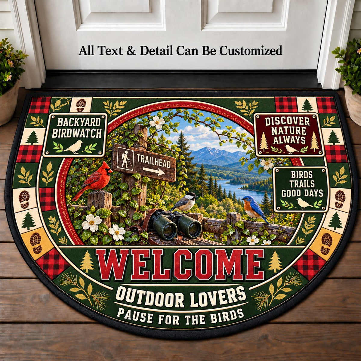 Backyard Birdwatch - Outdoor Lovers Personalized Half Round Mat | 5To9Vibe