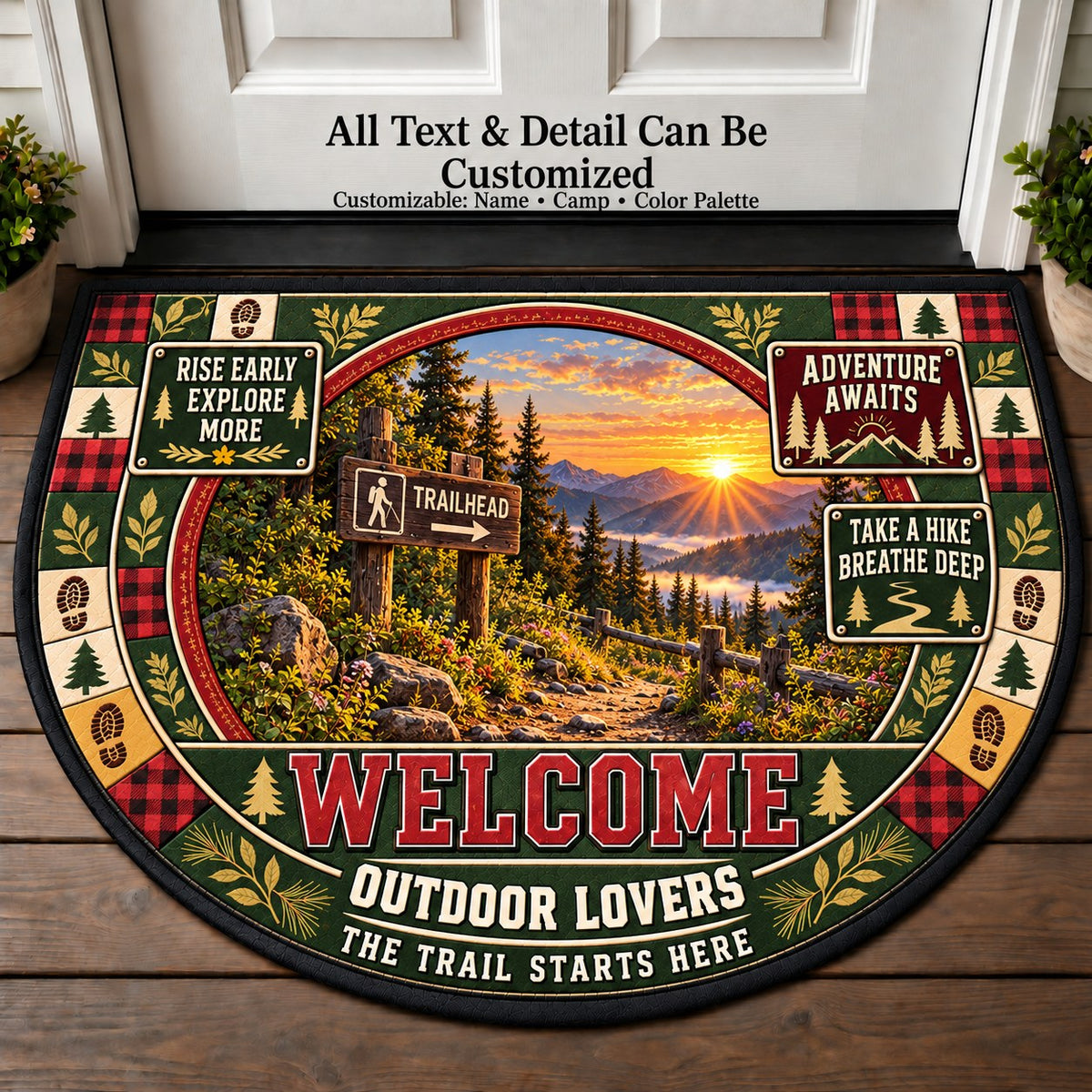 Trailhead Sunrise - Outdoor Lovers Personalized Half Round Mat | 5To9Vibe