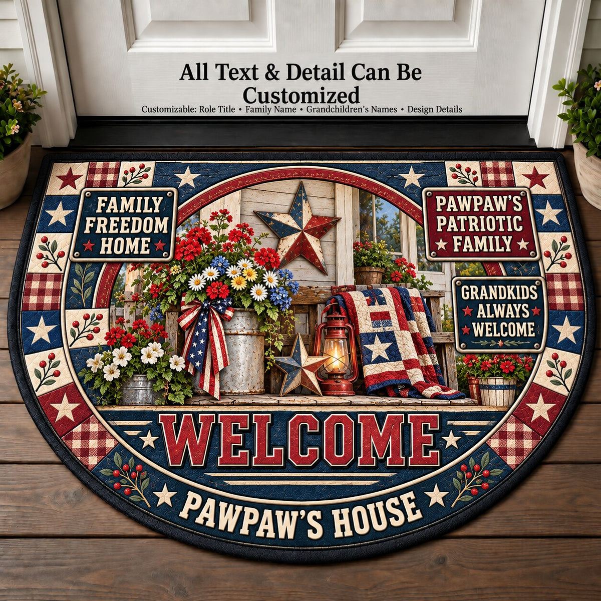 Pawpaw's Patriotic Family Personalized Half Round Mat | 5To9Vibe