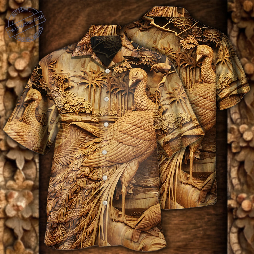 Peacock Woodcarving - Hawaiian shirt