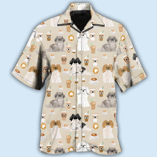 Pekingese Dog And Coffee Basic - Hawaiian Shirt