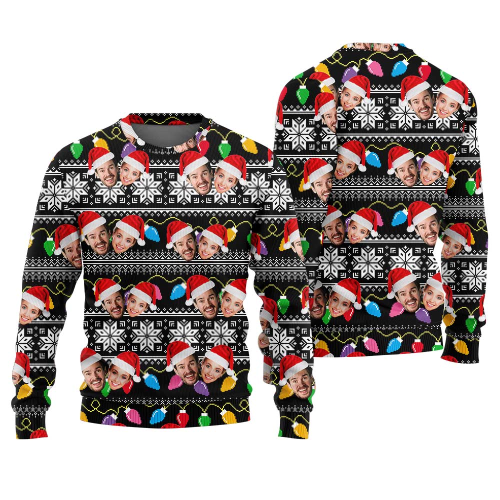 Personalize 2 Faces Couple Ugly Christmas Sweater