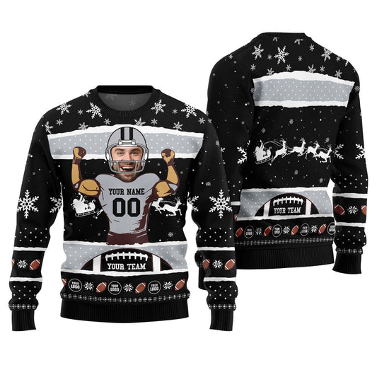 Personalized Face And Name For Football Team Funny Xmas Sweater