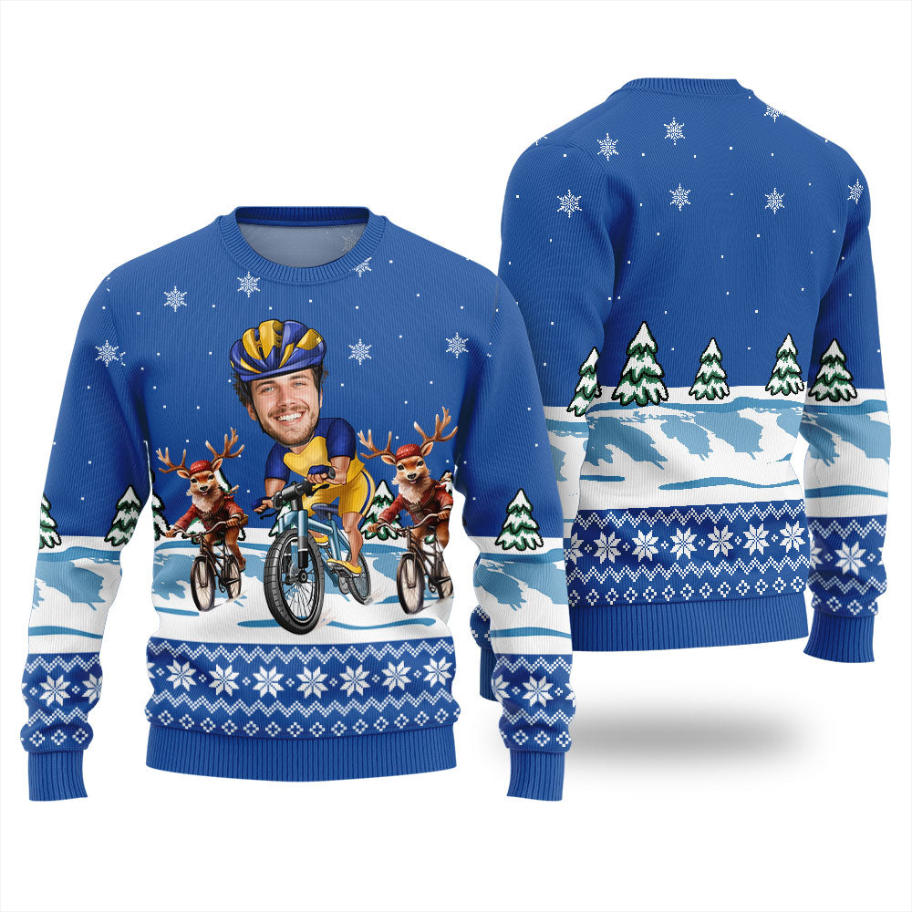 Personalized Face Cycling Christmas Sweater