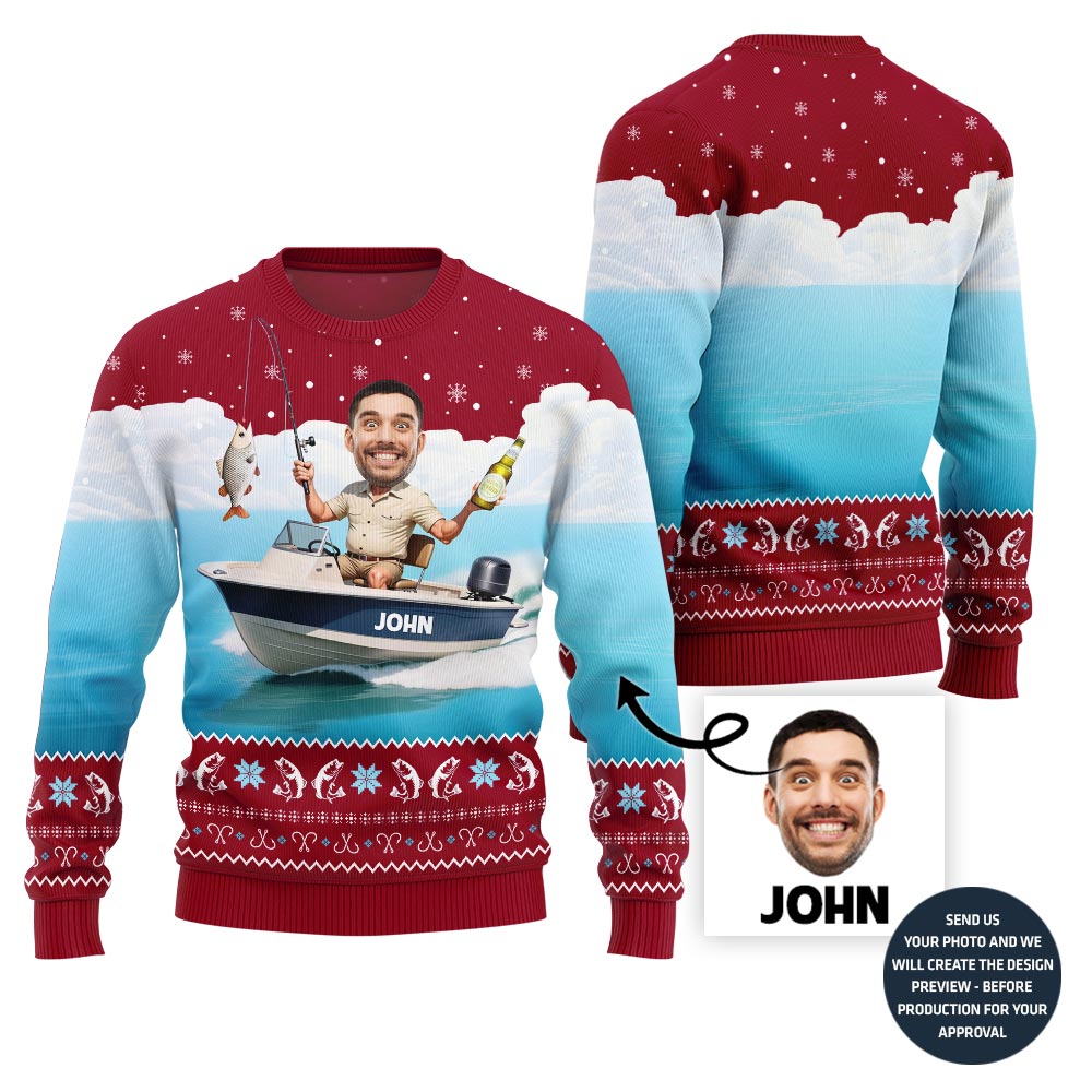 Personalized Face Fishing Holiday Sweater