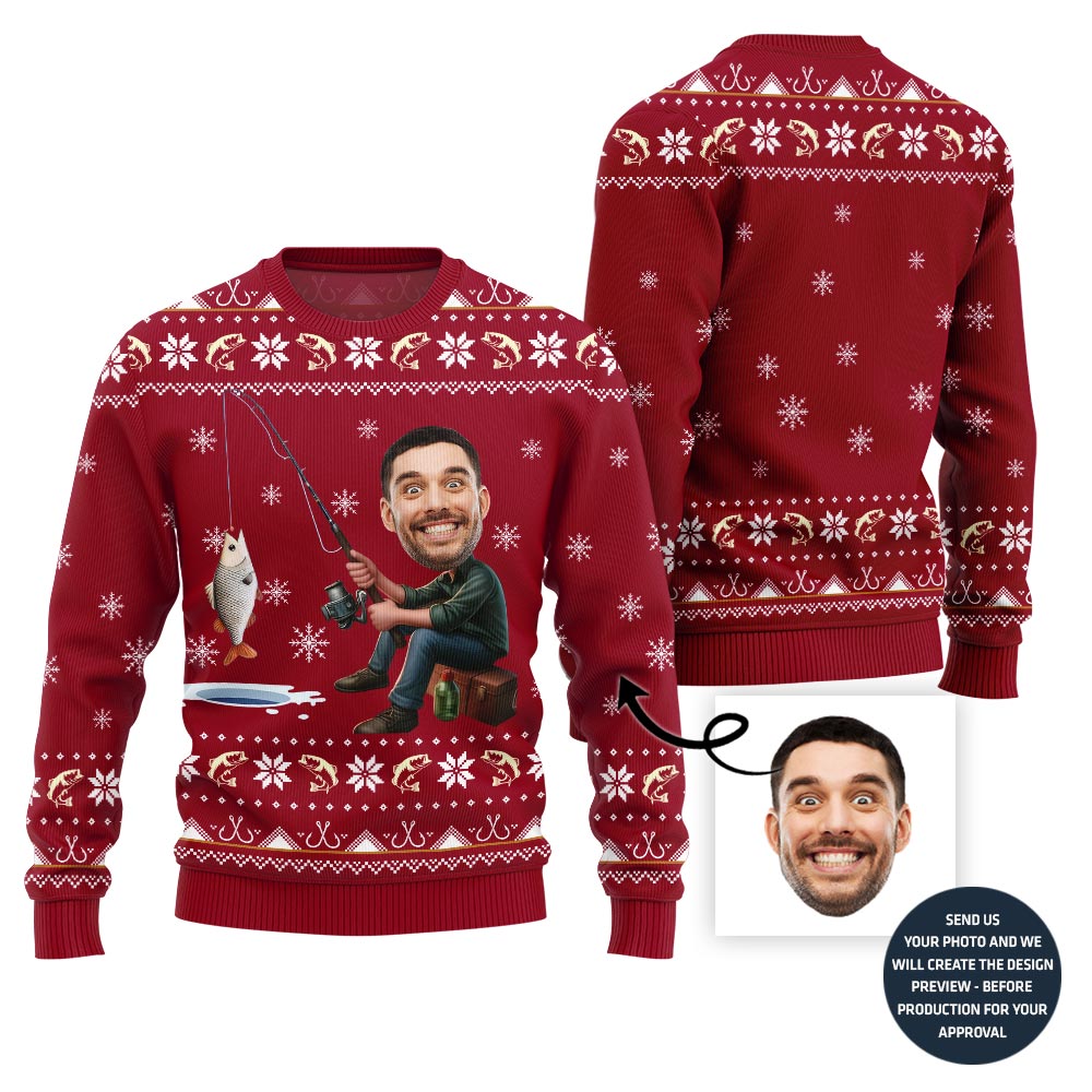 Personalized Face Fishing Ugly Holiday Sweater