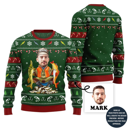 Personalized Face Fishing Ugly Xmas Sweater