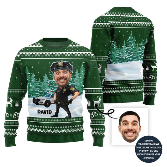 Personalized Police Ugly Xmas Sweater With Face
