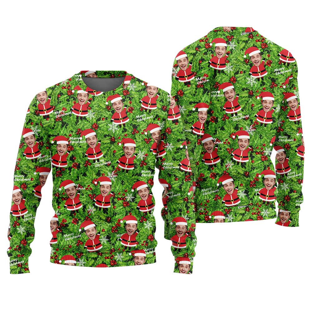 Personalized Ugly Christmas Sweater With Your Face Green