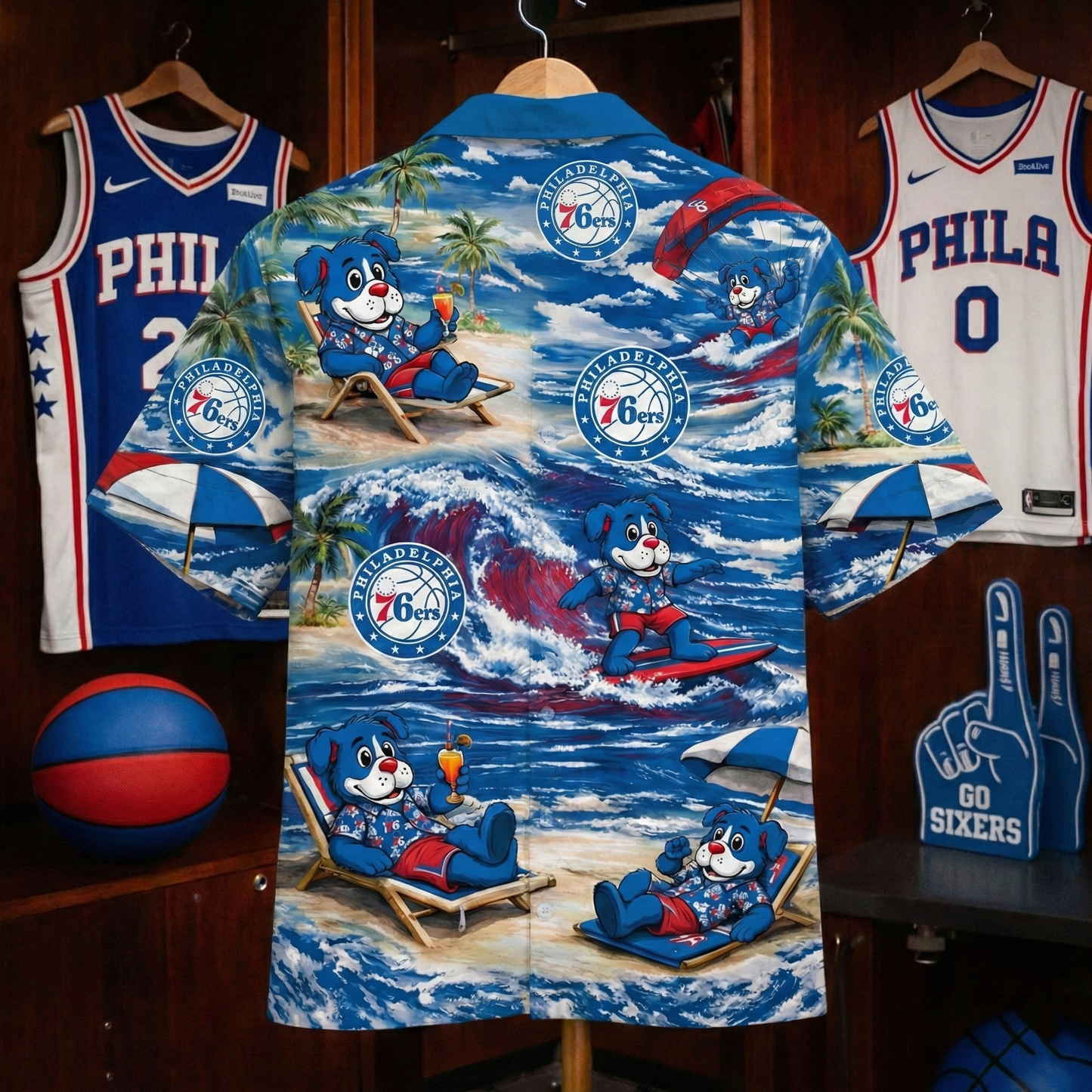 Camisa Hawaiana Unisex P76ers Basketball Mascot Beach Viber para Hombres y Mujeres