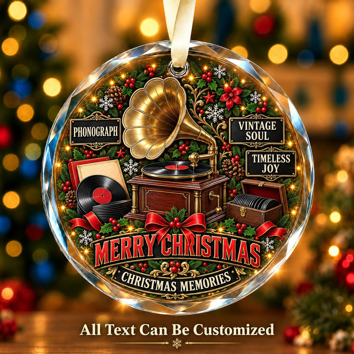 Phonograph Personalized Glass Ornament | 5To9Vibe