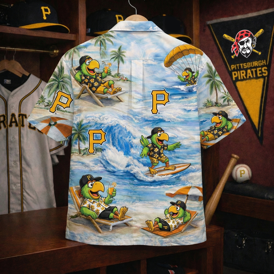 P Pirates Baseball Mascot Beach Viber Button-Up Unisex Hawaiian Shirt For Men & Women