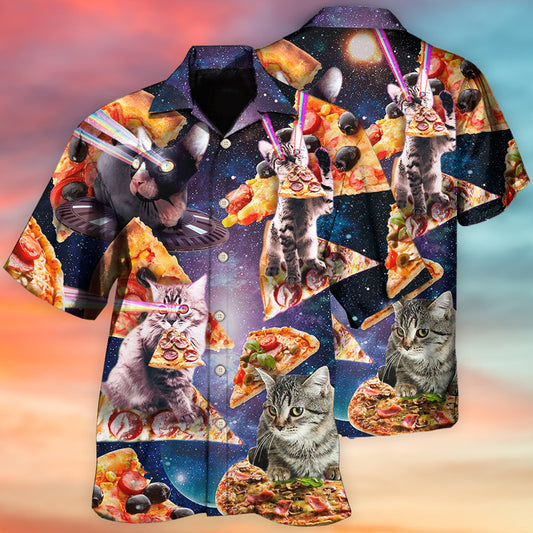 Cat Into The Galaxy Pizza Sky - Hawaiian Shirt