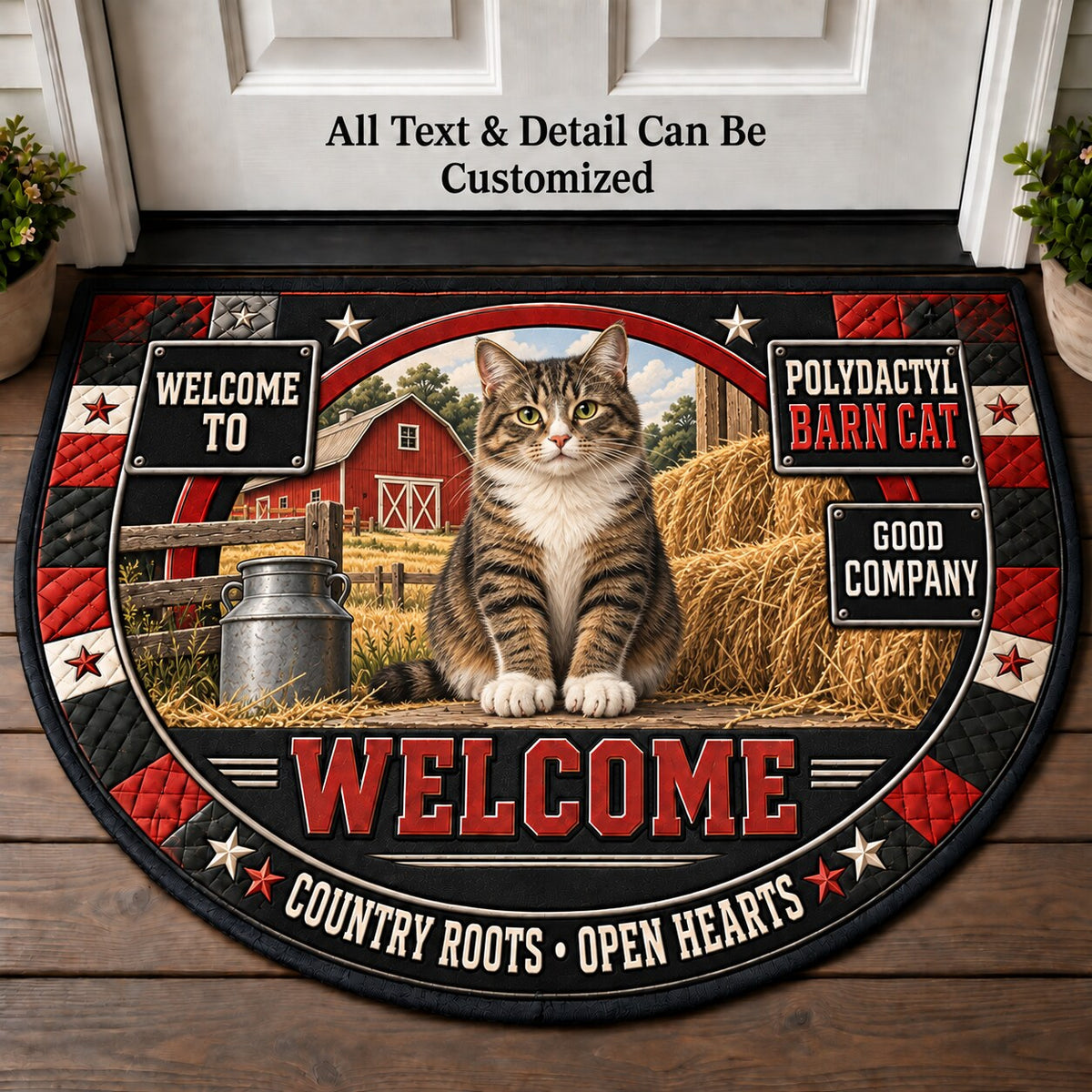 Polydactyl Barn Cat Personalized Half Round Mat | 5To9Vibe