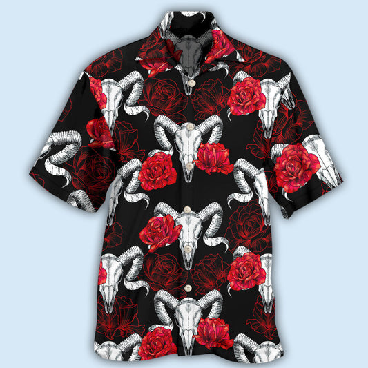 Skull Rose And Ram Skull - Hawaiian Shirt