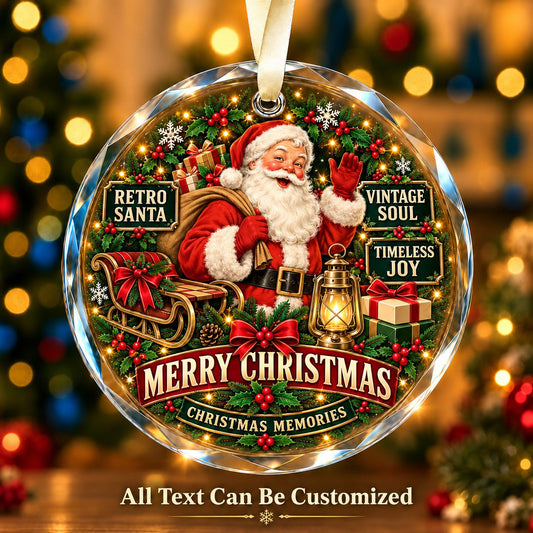 Retro Santa Personalized Glass Ornament | 5To9Vibe