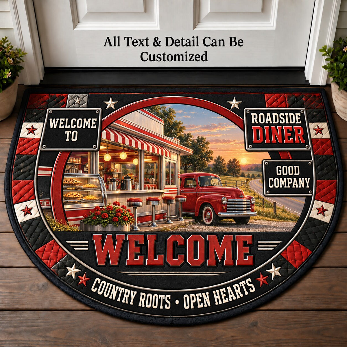 Roadside Diner Personalized Half Round Mat | 5To9Vibe
