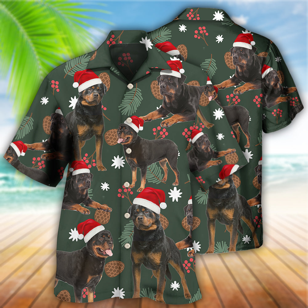 Rottweiler Green Leaf Merry Christmas - Hawaiian Shirt
