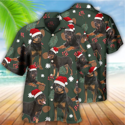 Rottweiler Green Leaf Merry Christmas - Hawaiian Shirt