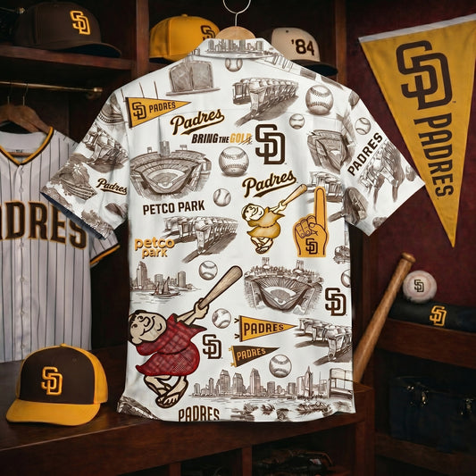 SDP Baseball Stadium Slogan Legacy Vintage Unisex Button-Up Hawaiian Shirt