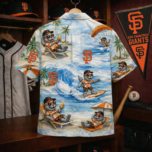 SFG Baseball Mascot Beach Viber Button-Up Unisex Hawaiian Shirt For Men & Women