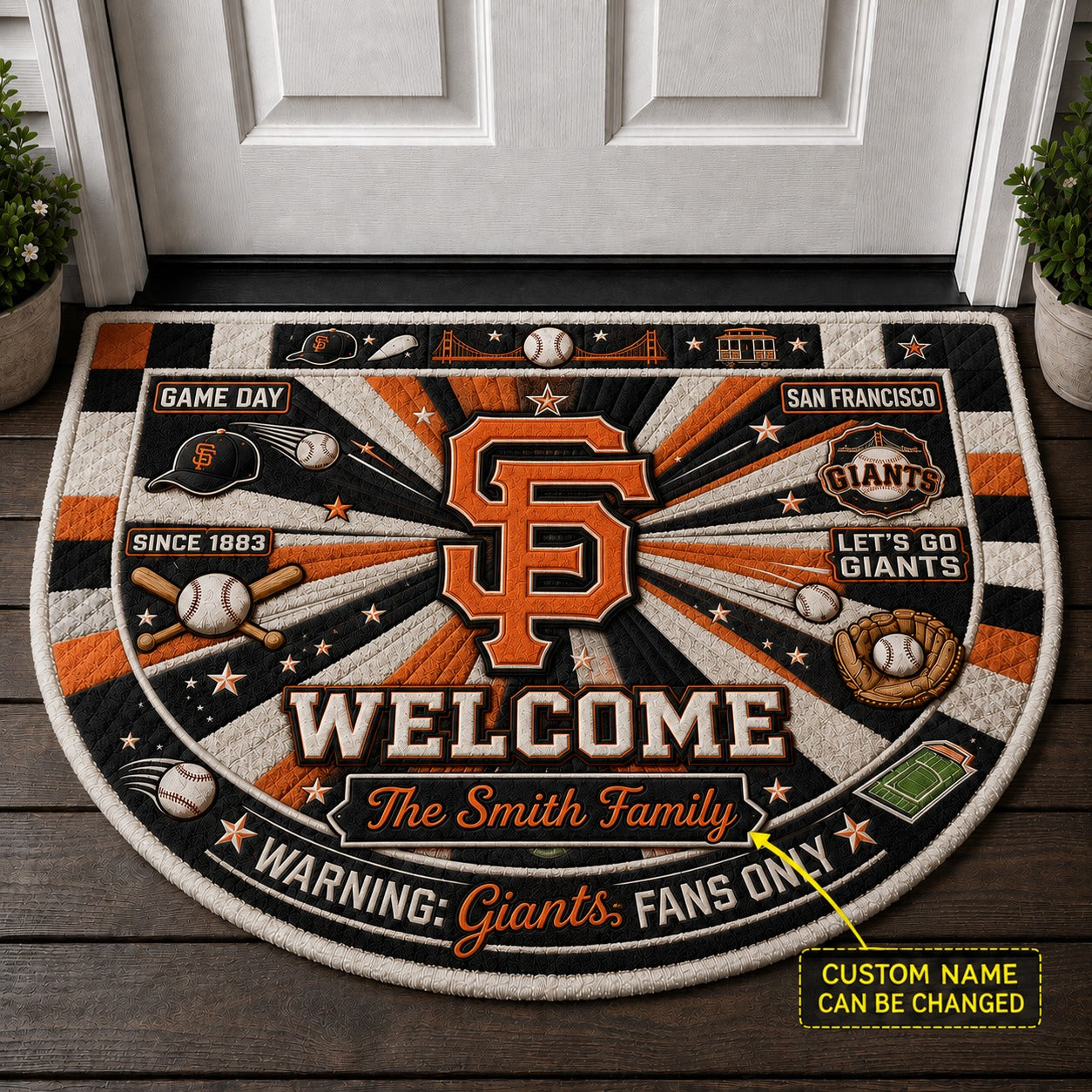 Official-Inspired Baseball Fan Custom Quilted Print Premium Welcome Mat Washable Black Border – Personalized Baseball Doormat