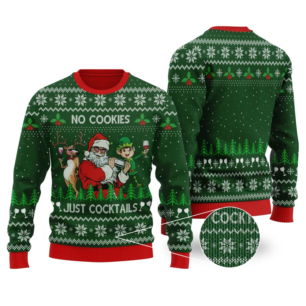 Santa Claus Cocktails Ugly Christmas Sweater Forest Green