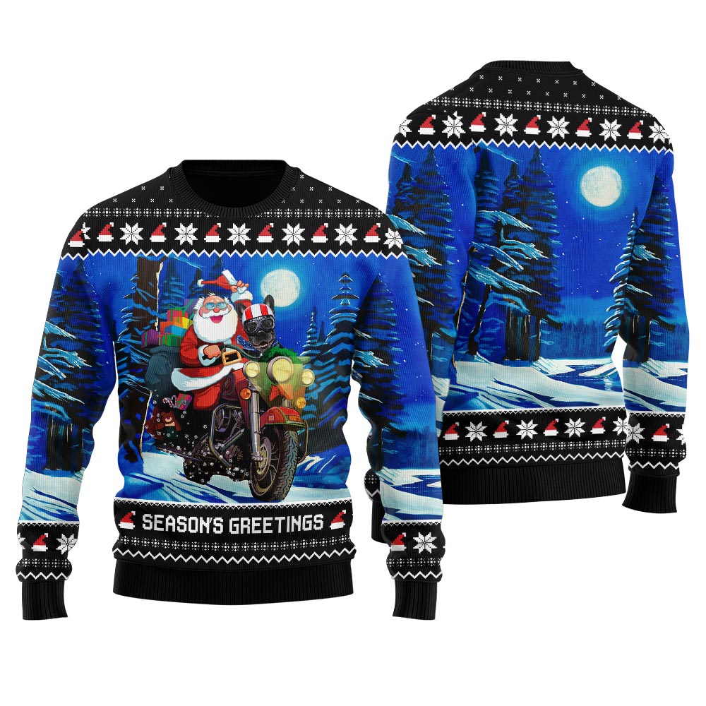 Santa Greeting Season With Pet Custom Face Christmas Sweater