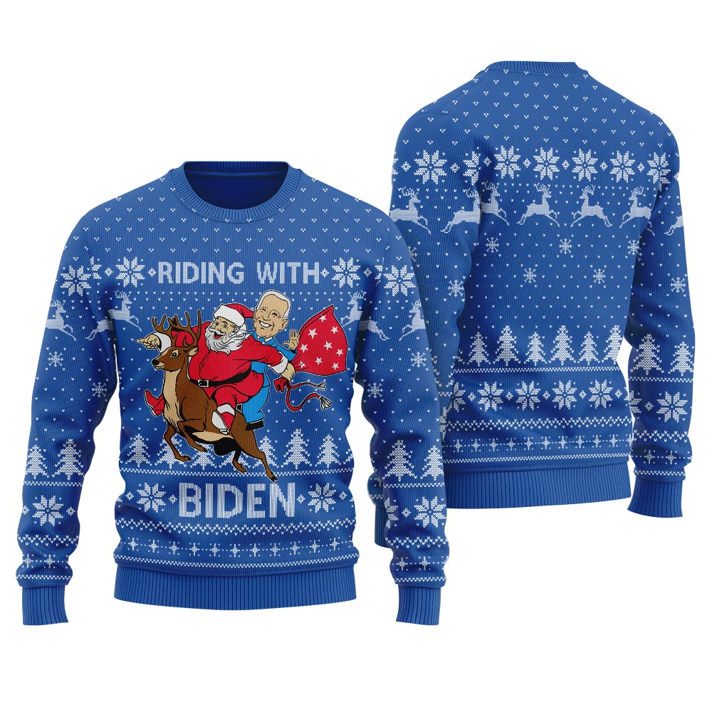 Santa Riding With Biden Christmas Sweater Men