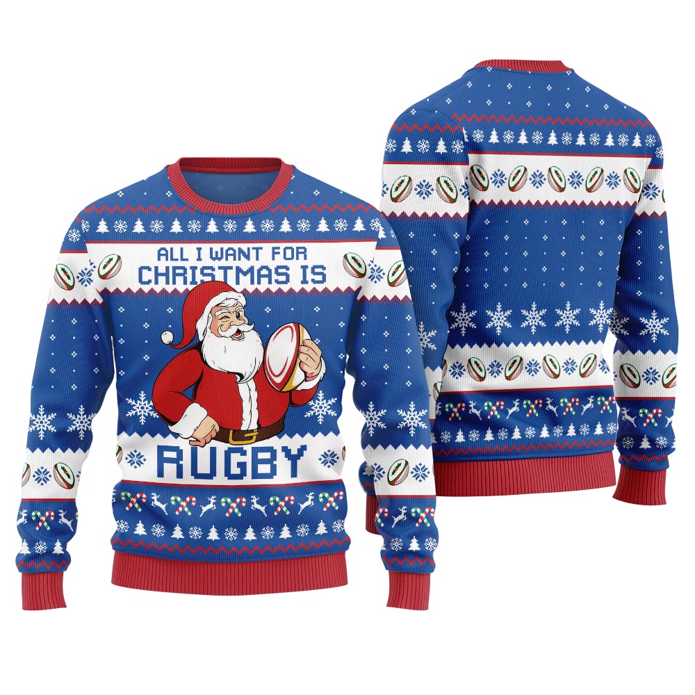 Santa Rugby Ugly Christmas Sweater