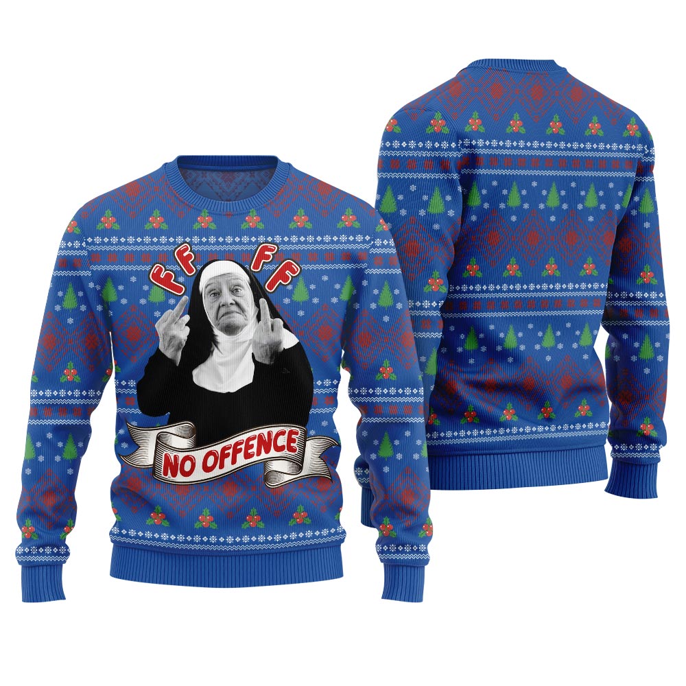 Savage No Offence Funny Ugly Christmas Sweater