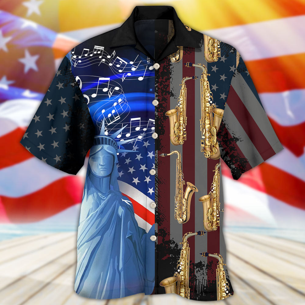 Saxophone Music USA Flag Independence Day - Hawaiian Shirt