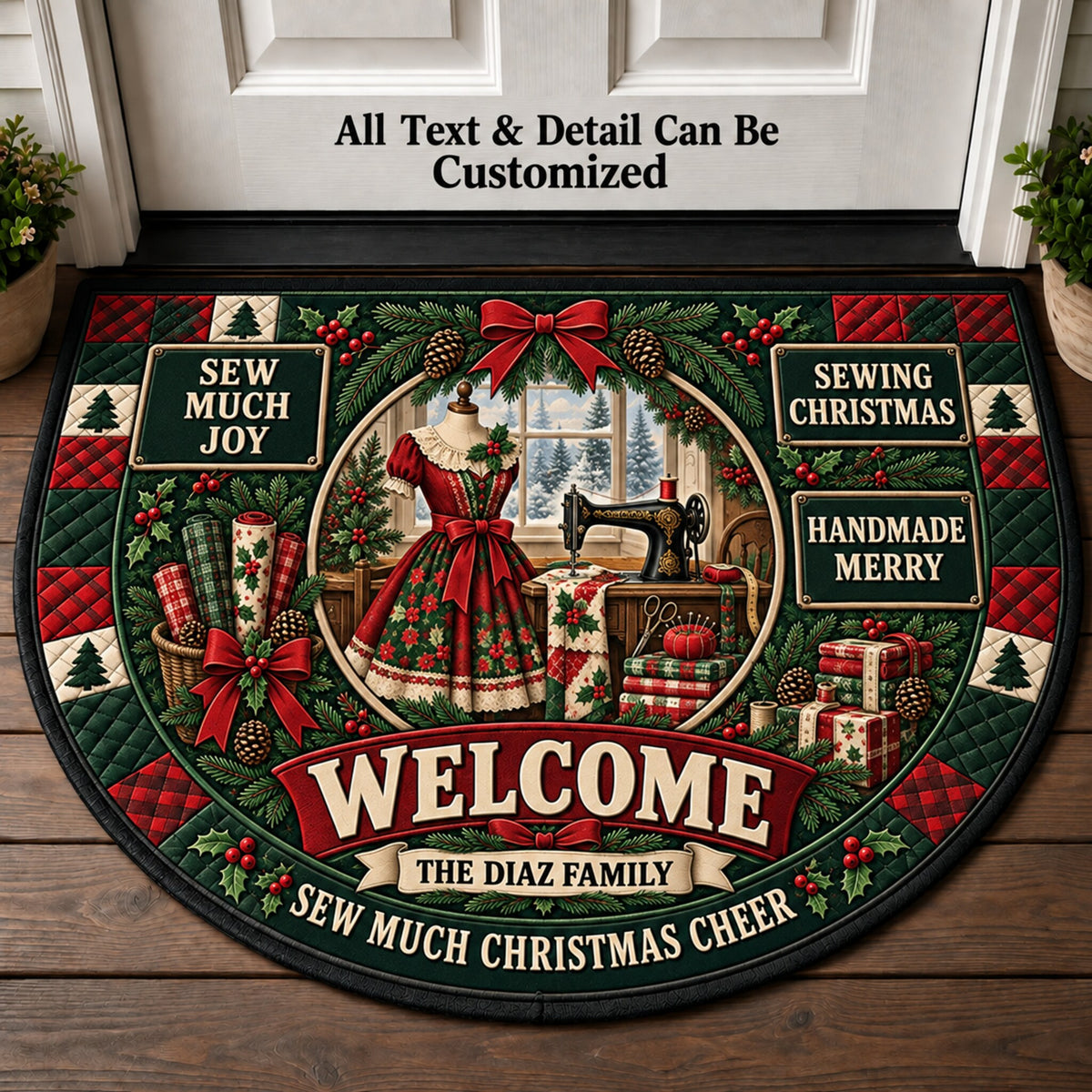Sewing Christmas Personalized Half Round Mat | 5To9Vibe