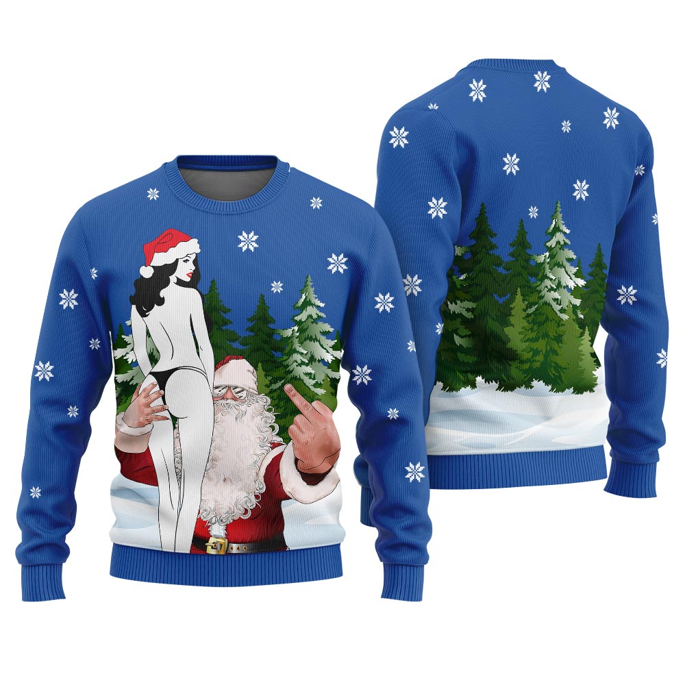 Funny Sexy Girl And Santa Naughty Ugly Christmas Sweater