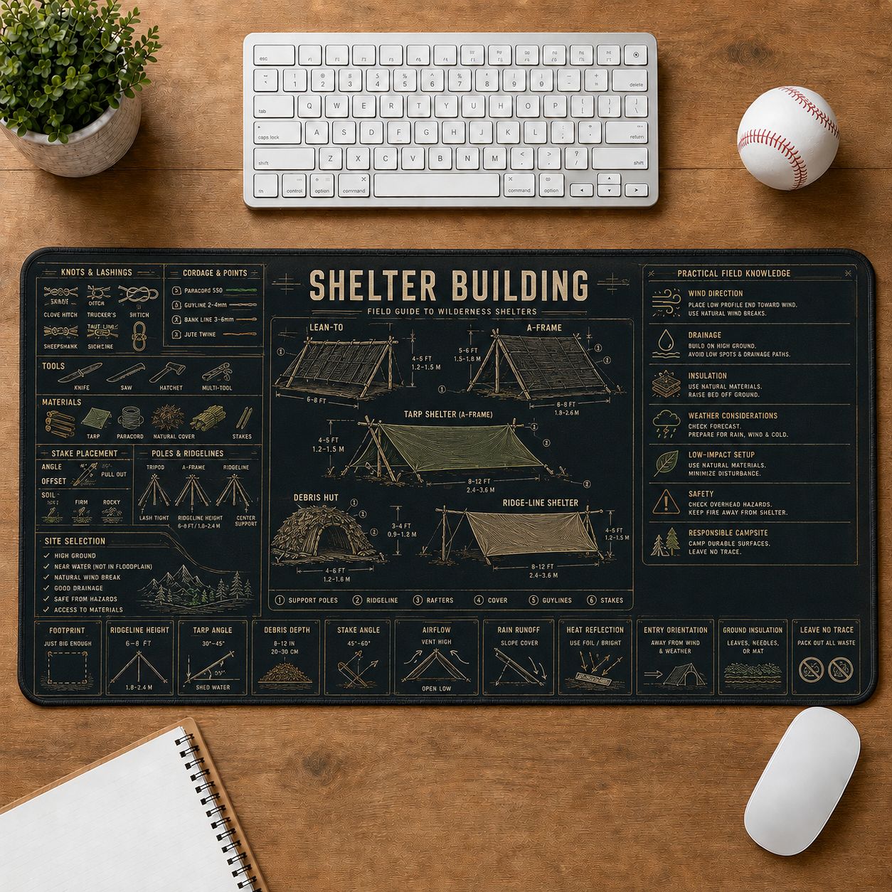 Shelter Building Outdoor Skills Field Guide Desk Mat | 5To9Vibe