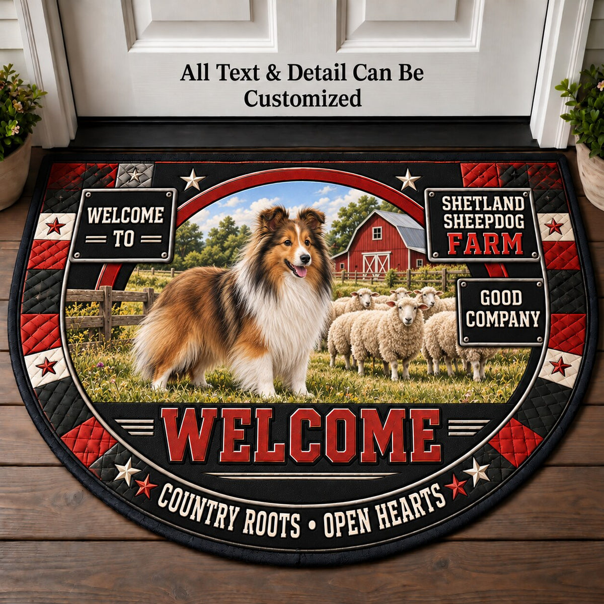 Shetland Sheepdog Farm Personalized Half Round Mat | 5To9Vibe